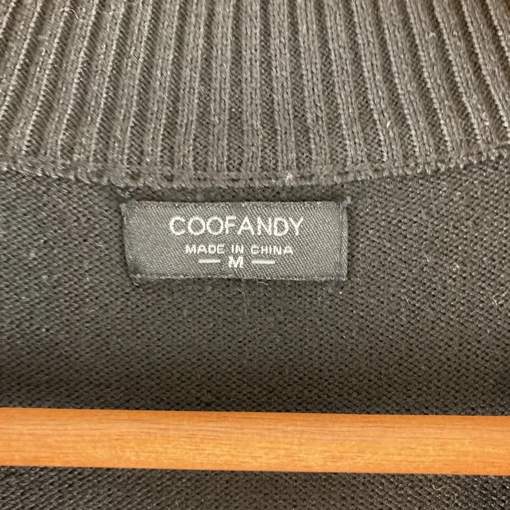 Coofandy Sweater Men's Medium 1/4 Zip Pull Over Slim Fit Black w/‎ White Stripes